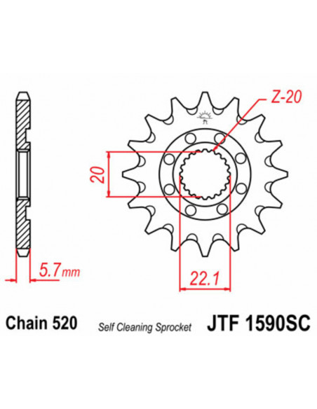 Pignon JT SPROCKETS acier anti-boue 1590 - 520 Pignon JT SPROCKETS acier anti-boue 1590 - 520