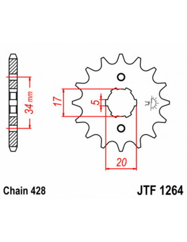 Pignon JT SPROCKETS acier standard 1264 - 428 Pignon JT SPROCKETS acier standard 1264 - 428
