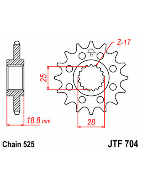 Pignon JT SPROCKETS acier standard 704 - 525 Pignon JT SPROCKETS acier standard 704 - 525