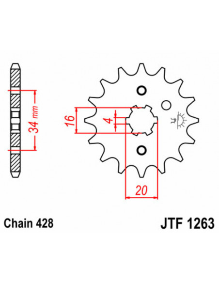 Pignon JT SPROCKETS acier standard 1263 - 428 Pignon JT SPROCKETS acier standard 1263 - 428