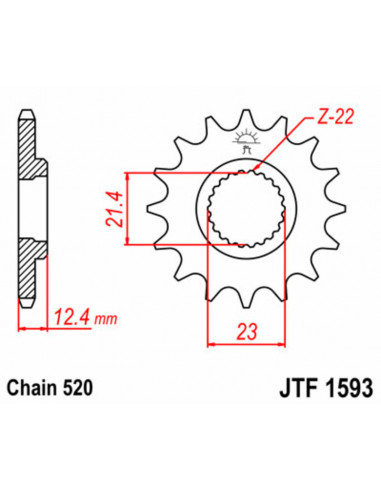 Pignon JT SPROCKETS acier standard 1593 - 520 Pignon JT SPROCKETS acier standard 1593 - 520