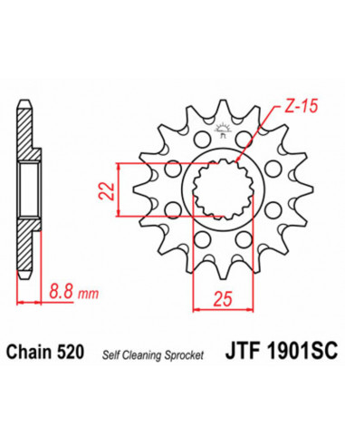 Pignon JT SPROCKETS acier anti-boue 1901 - 520 Pignon JT SPROCKETS acier anti-boue 1901 - 520