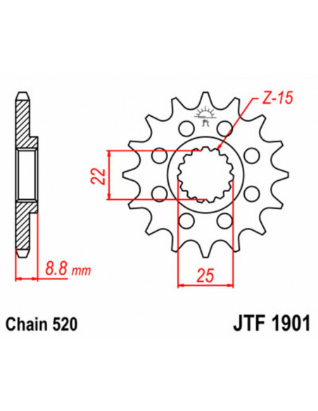 Pignon JT SPROCKETS acier standard 1901 - 520 Pignon JT SPROCKETS acier standard 1901 - 520