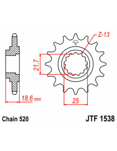Pignon JT SPROCKETS acier standard 1538 - 520 Pignon JT SPROCKETS acier standard 1538 - 520
