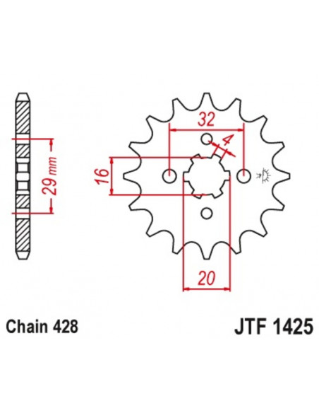 Pignon JT SPROCKETS 15 dents acier standard pas 428 type 1425