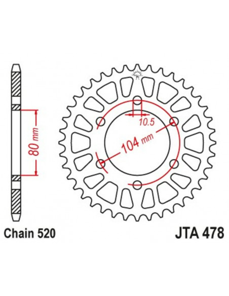 Couronne JT SPROCKETS aluminium ultra-light anti-boue 478 - 520 Couronne JT SPROCKETS aluminium ultra-light anti-boue 478 - 520