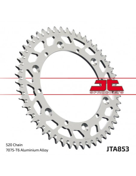Couronne JT SPROCKETS aluminium ultra-light anti-boue 853 - 520 Couronne JT SPROCKETS aluminium ultra-light anti-boue 853 - 520