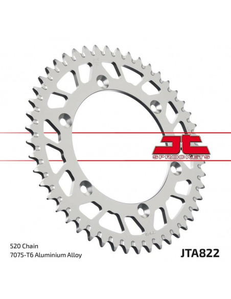Couronne JT SPROCKETS aluminium ultra-light anti-boue 822 - 520 Couronne JT SPROCKETS aluminium ultra-light anti-boue 822 - 520