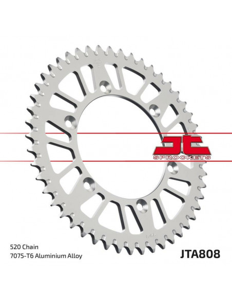 Couronne JT SPROCKETS aluminium ultra-light anti-boue 808 - 520 Couronne JT SPROCKETS aluminium ultra-light anti-boue 808 - 520