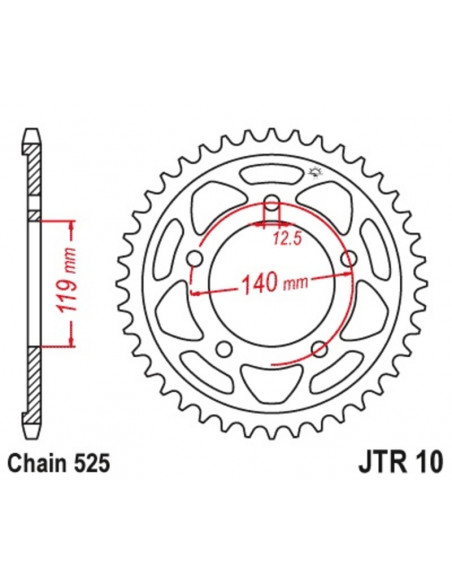 Couronne JT SPROCKETS acier standard 10 - 525 Couronne JT SPROCKETS acier standard 10 - 525