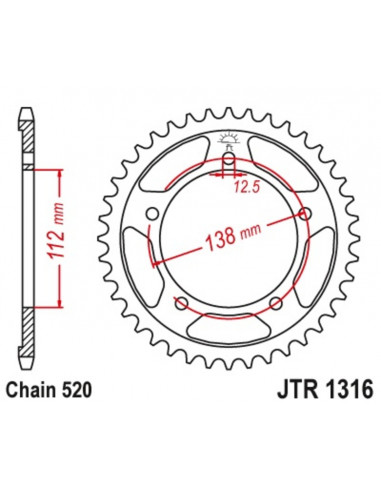 Couronne JT SPROCKETS acier standard 1316 - 520