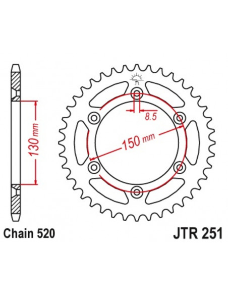 Couronne JT SPROCKETS acier anti-boue 251 - 520 Couronne JT SPROCKETS acier anti-boue 251 - 520