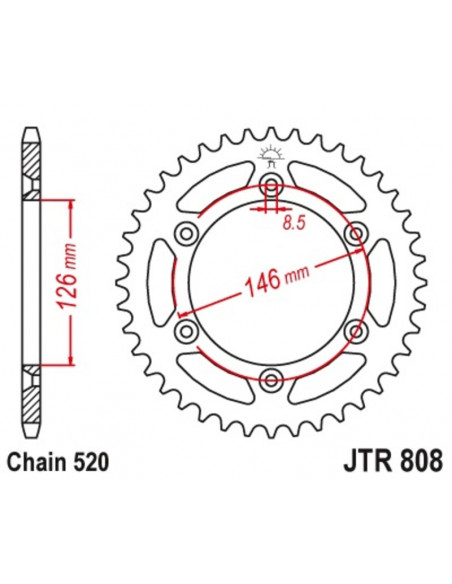 Couronne JT SPROCKETS acier anti-boue 808 - 520 Couronne JT SPROCKETS acier anti-boue 808 - 520