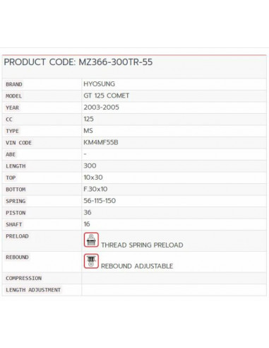 Amortisseur YSS Topline Mono Hyosung