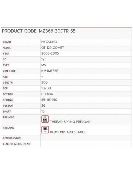 Amortisseur YSS Topline Mono Hyosung