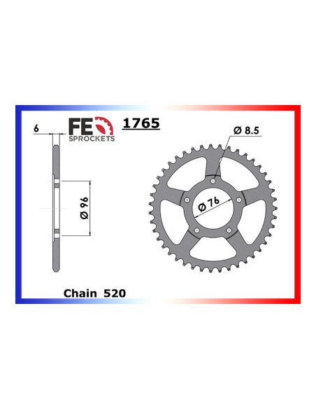 125.PLANET '98/02 14X43 RK520GXW  Roues 5 Bâtons