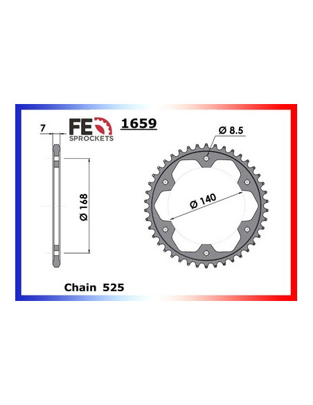 F.800.GS '08/18 16X42 RK525RO * (Fixations Couronne dia: 8,5 mm)