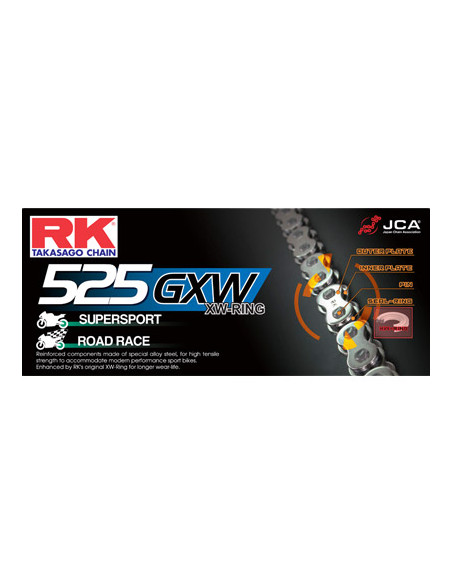 CHAINE RK 525GXW 138 MAILLONS avec Attache à River. CHAINE RK 525GXW 138 MAILLONS avec Attache à River.