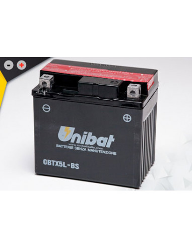 Batterie Unibat CBTX5L-BS - Livrée avec flacons d'acide séparé.