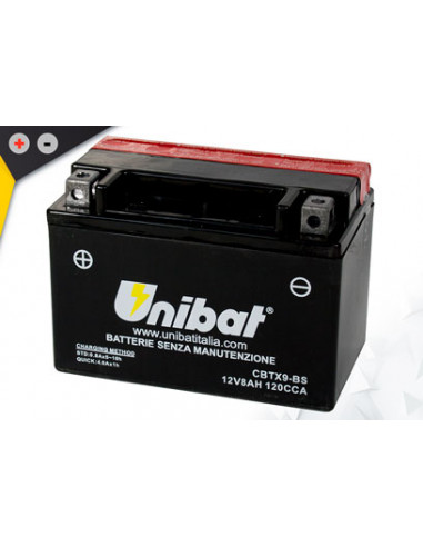 Batterie UNibat CBTX9-BS - Livrée avec flacons d'acide séparé.