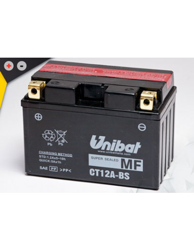 Batterie Unibat CT12A-BS - Livrée avec flacons d'acide séparé.