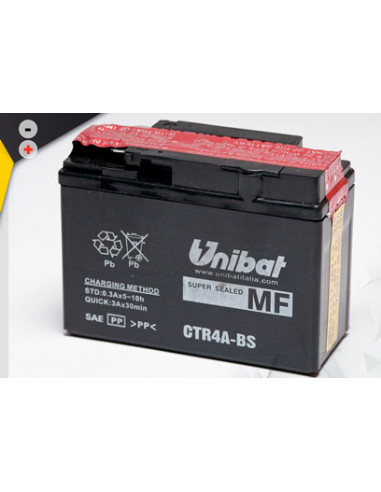 Batterie Unibat CTR4A-BS - Livrée avec flacons d'acide séparé.