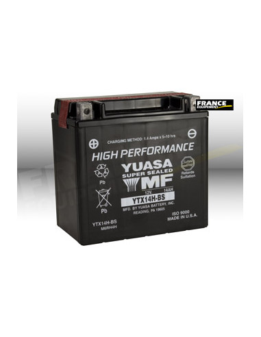 Batterie YUASA YTX14H-BS livrée avec les flacons d'acide