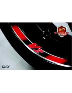 Kit déco de 8 stickers Fluorescent pour Jantes AV+AR "V2" Rouge 2