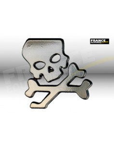 Label en 3D de forme TETE DE MORT Chromé. 1 Pièce.