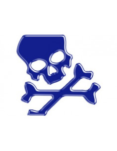 Label en 3D de forme TETE DE MORT Bleu. 1 Pièce.