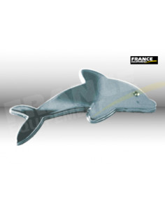 Label en 3D de forme DAUPHIN Chromé. 1 Pièce.