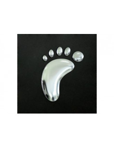 Label en 3D de forme PIED Chromé. 1 pièce.