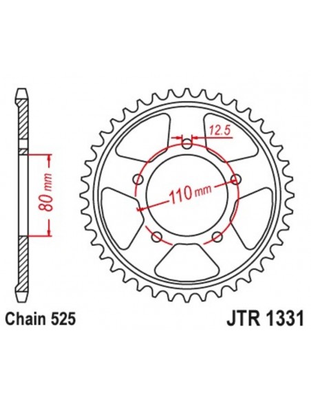 Couronne JT SPROCKET acier standard 1331 - 525 Couronne JT SPROCKET acier standard 1331 - 525