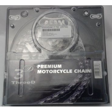 Kit chaine AFAM acier 3D KAWASAKI Z 750 (ZR750) J1,J2,J6,L7,L8,L9F,LAF/LAS,LBF,LCF pas 520 2004 à 2014