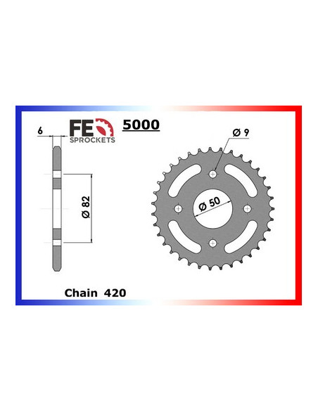 50.SKYTEAM '07/10 13X42 RK420MS  Couronne fixations avec pions