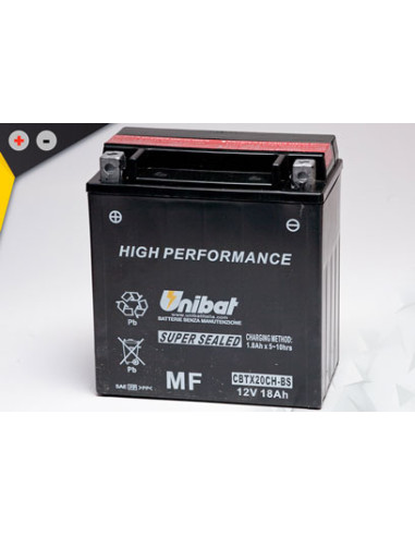 Batterie Unibat CBTX20CH-BS - Livrée avec flacons d'acide séparé.