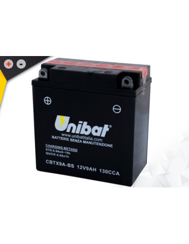 Batterie UNibat CBTX9A-BS - Livrée avec flacons d'acide séparé.