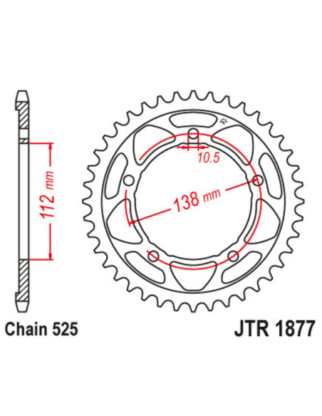 Couronne JT SPROCKETS acier standard 1877 - 525 Couronne JT SPROCKETS acier standard 1877 - 525