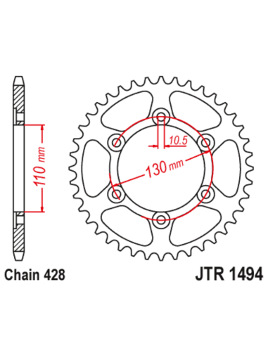Couronne JT SPROCKETS acier standard 1494 - 428 Couronne JT SPROCKETS acier standard 1494 - 428