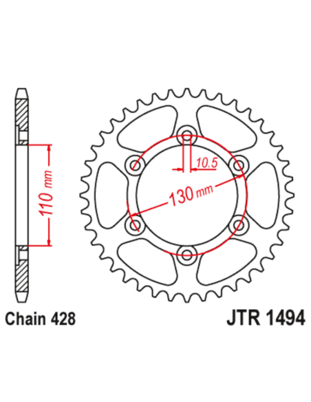 Couronne JT SPROCKETS acier standard 1494 - 428 Couronne JT SPROCKETS acier standard 1494 - 428