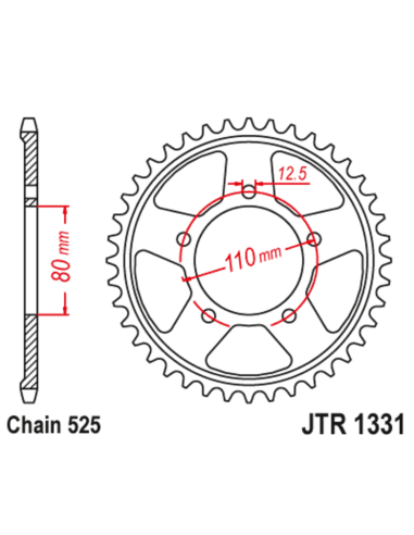 Couronne JT SPROCKET acier standard 1331 - 525 Couronne JT SPROCKET acier standard 1331 - 525