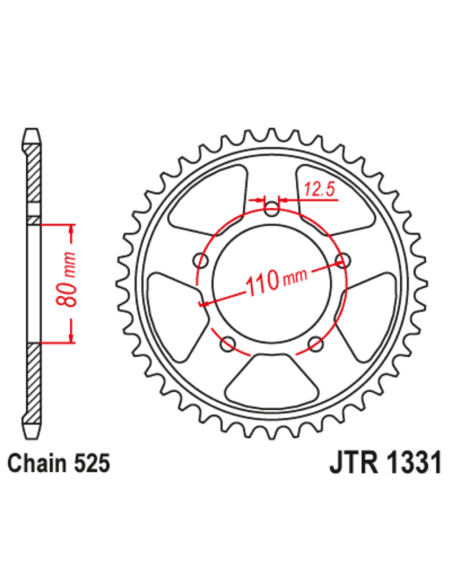 Couronne JT SPROCKET acier standard 1331 - 525 Couronne JT SPROCKET acier standard 1331 - 525