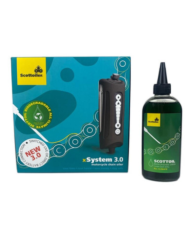 Graisseur de chaîne électronique SCOTTOILER xSystem 3.0 + lubrifiant tout climat vert biodégradable 250ml