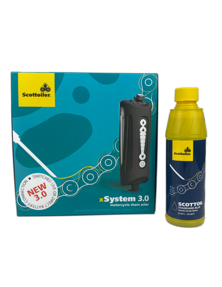 Graisseur de chaîne électronique SCOTTOILER xSystem 3.0 + lubrifiant bleu standard 250ml