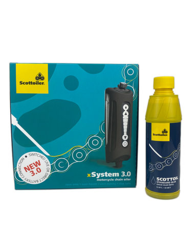 Graisseur de chaîne électronique SCOTTOILER xSystem 3.0 + lubrifiant bleu standard 250ml