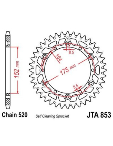 Couronne JT SPROCKETS aluminium Ultra-Light anti-boue 853 - 520