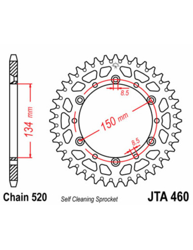Couronne JT SPROCKETS aluminium Ultra-Light anti-boue 460 - 520 Couronne JT SPROCKETS aluminium Ultra-Light anti-boue 460 - 520