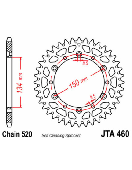 Couronne JT SPROCKETS aluminium Ultra-Light anti-boue 460 - 520 Couronne JT SPROCKETS aluminium Ultra-Light anti-boue 460 - 520