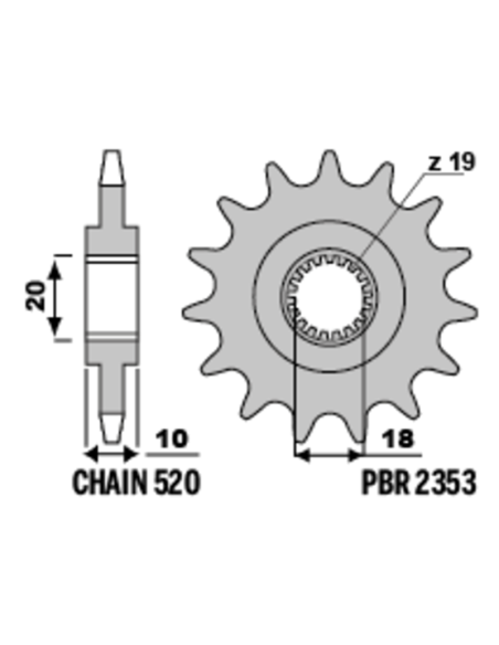 Pignon PBR acier standard 2353 - 520 Pignon PBR acier standard 2353 - 520
