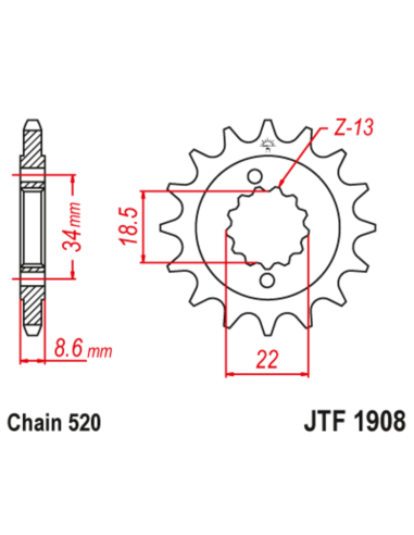 Pignon JT SPROCKETS acier anti-bruit 1908 - 520